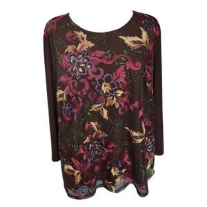 Liz Claiborne Woman 1X Black Floral Embroidered Blouse